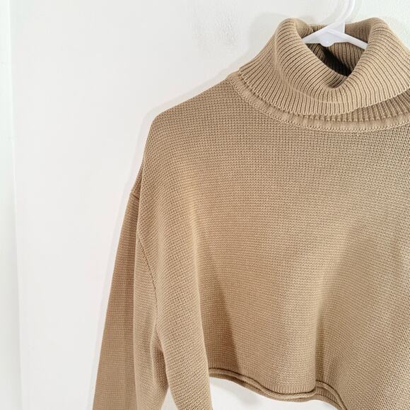 Zara Brown Knit Turtleneck Boxy Cropped Sweater Size Large - Picture 8 of 12